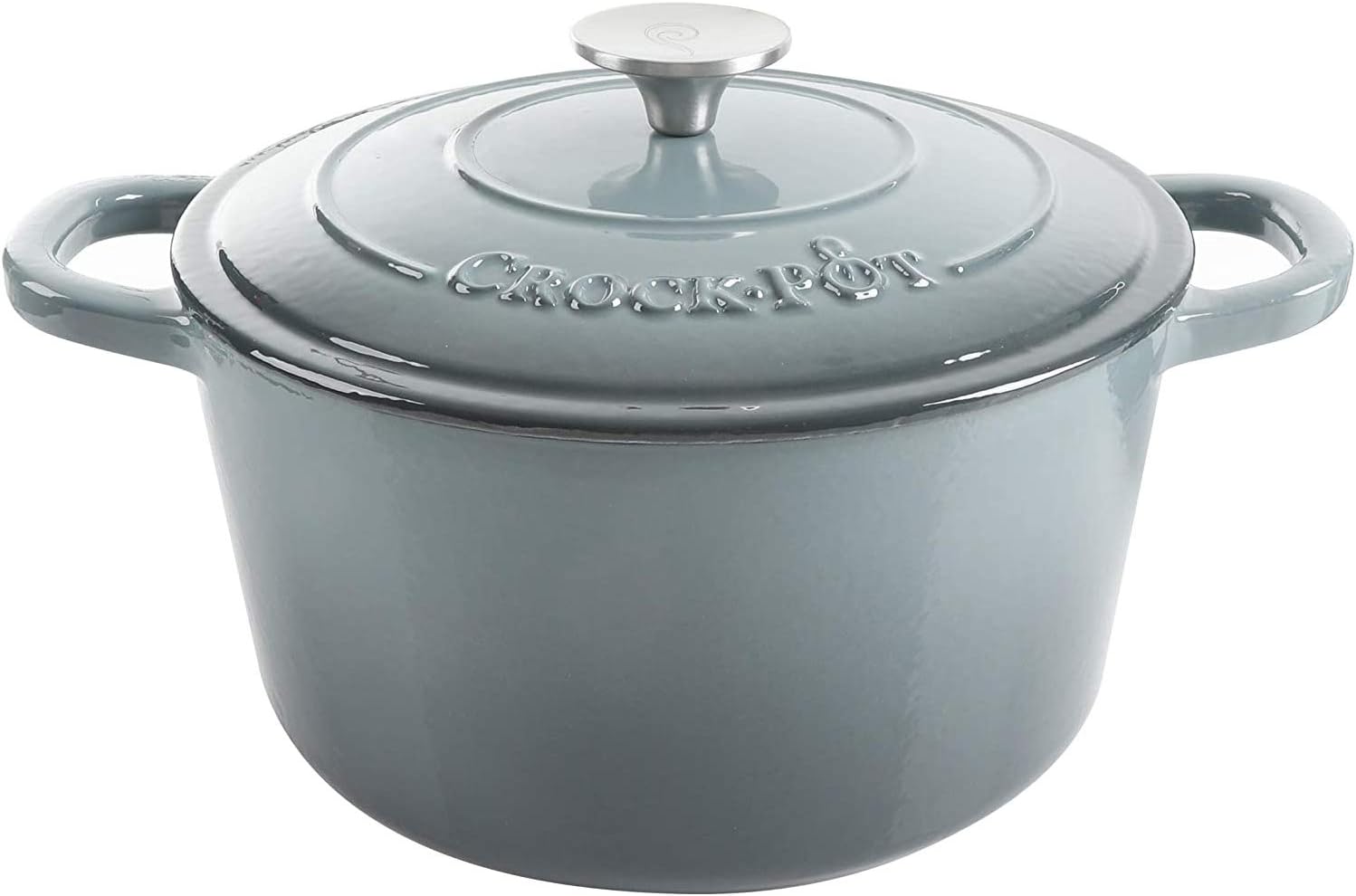 CrockPot Artisan 7Quart Round Enameled Cast Iron Dutch Oven  Slate Gray HeavyDuty Cookware for Slow Cooking Baking Roasting with Lid